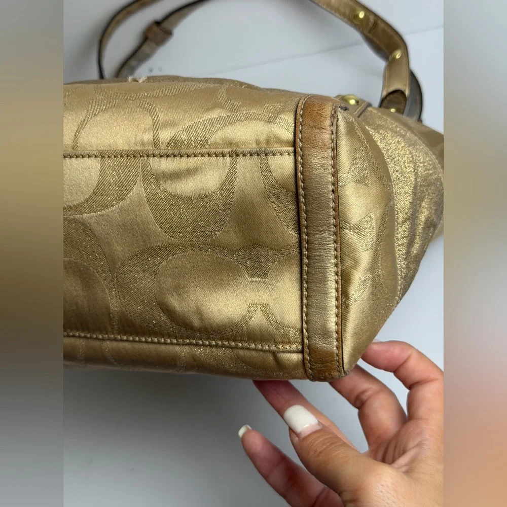 Coach Signature Stripe Studded Lurex Tote in a Gold Colorway - Picture 10 of 13